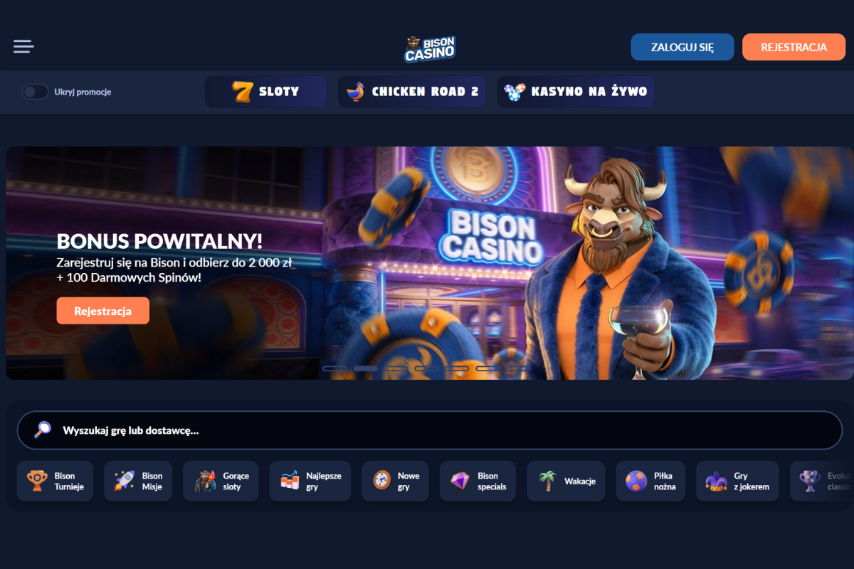 Strona internetowa Bison Casino